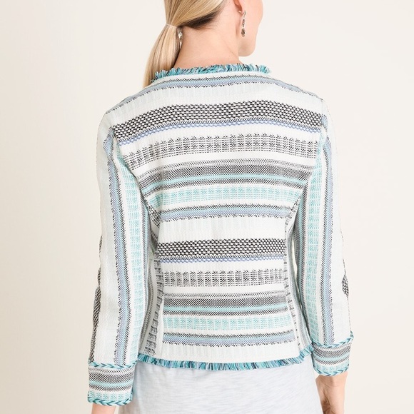 Chico’s Jacket-Weight Cardigan XL Fringe-Trim Size 3 Snap-Front 3/4 Sleeves - Picture 2 of 9